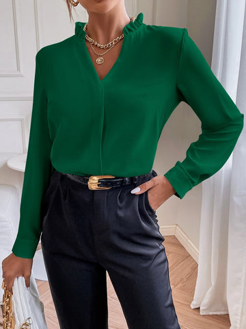 Solid Notched Neck Shirt Solid Notched Neck Shirt
