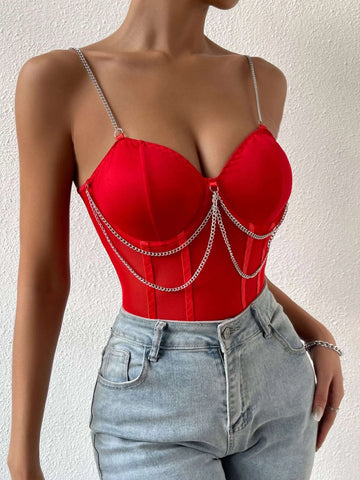 Chain Detail Bustier Mesh Cami Bodysuit Chain Detail Bustier Mesh Cami Bodysuit