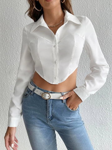 Tall Asymmetrical Hem Crop Shirt Tall Asymmetrical Hem Crop Shirt