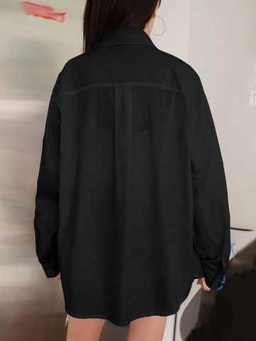 DAZY Solid Drop Shoulder Button Up Oversized Shirt DAZY Solid Drop Shoulder Button Up Oversized Shirt