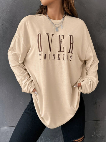 Letter Embroidery Drop Shoulder Tee Letter Embroidery Drop Shoulder Tee