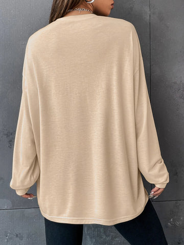 Letter Embroidery Drop Shoulder Tee Letter Embroidery Drop Shoulder Tee