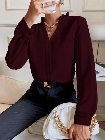 Solid Notched Neck Shirt Solid Notched Neck Shirt