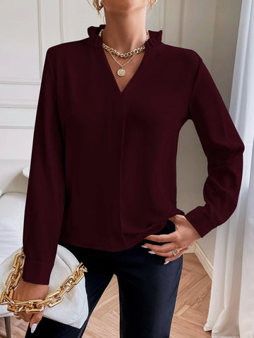 Solid Notched Neck Shirt Solid Notched Neck Shirt