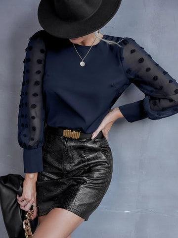 Solid Swiss Dot Bishop Sleeve Blouse Solid Swiss Dot Bishop Sleeve Blouse