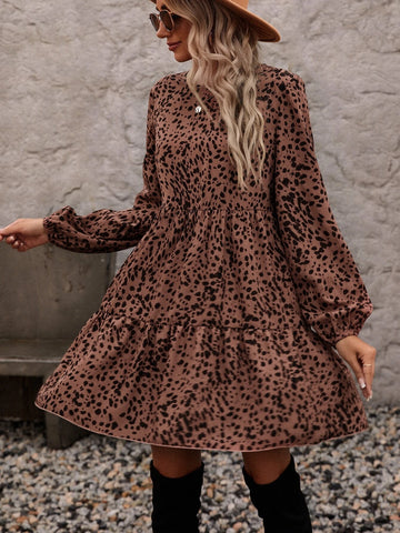 Dalmatian Print Ruffle Hem Smock Dress Dalmatian Print Ruffle Hem Smock Dress