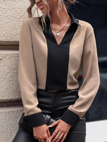 Colorblock Contrast Collar Blouse Colorblock Contrast Collar Blouse