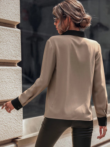 Colorblock Contrast Collar Blouse Colorblock Contrast Collar Blouse