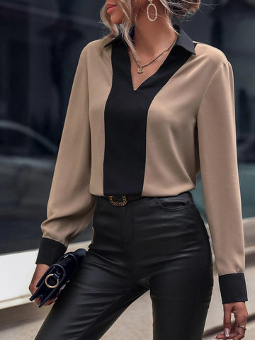Colorblock Contrast Collar Blouse Colorblock Contrast Collar Blouse