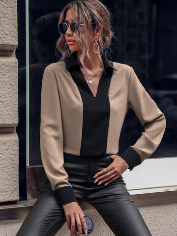 Colorblock Contrast Collar Blouse Colorblock Contrast Collar Blouse