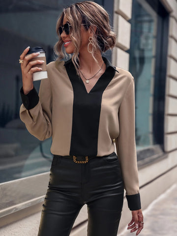 Colorblock Contrast Collar Blouse Colorblock Contrast Collar Blouse
