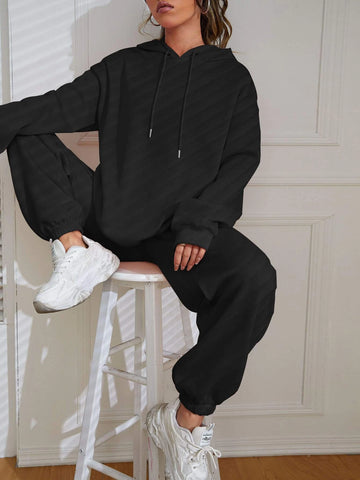 Solid Drop Shoulder Drawstring Hoodie & Sweatpants Solid Drop Shoulder Drawstring Hoodie & Sweatpants