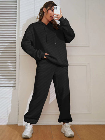Solid Drop Shoulder Drawstring Hoodie & Sweatpants Solid Drop Shoulder Drawstring Hoodie & Sweatpants