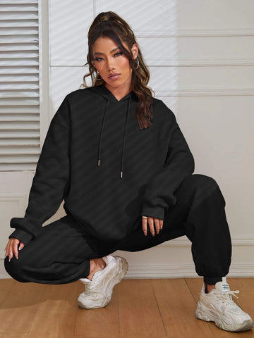 Solid Drop Shoulder Drawstring Hoodie & Sweatpants Solid Drop Shoulder Drawstring Hoodie & Sweatpants