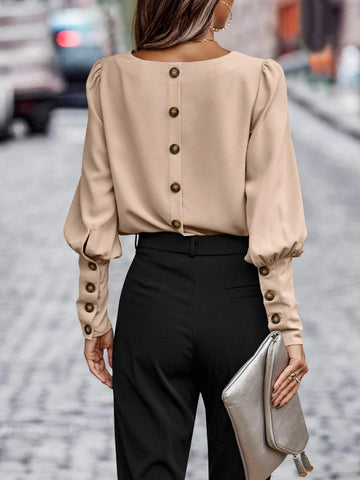Solid Button Back Blouse Solid Button Back Blouse