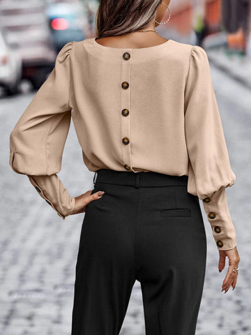 Solid Button Back Blouse Solid Button Back Blouse