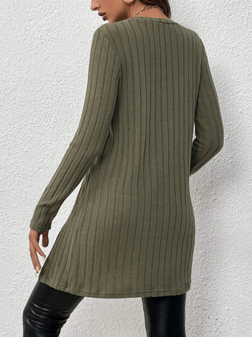 Ribbed Knit Split Hem Tee Ribbed Knit Split Hem Tee