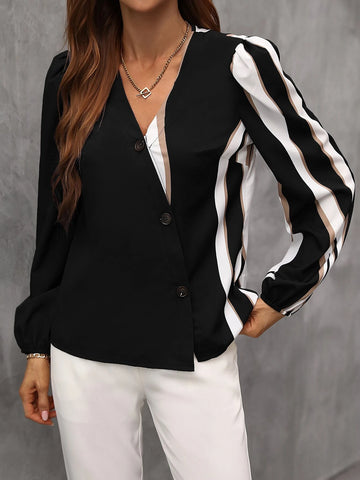 Color Block Button Front Blouse Color Block Button Front Blouse