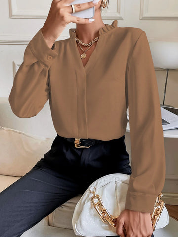 Solid Notched Neck Shirt Solid Notched Neck Shirt