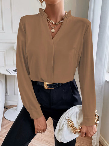 Solid Notched Neck Shirt Solid Notched Neck Shirt
