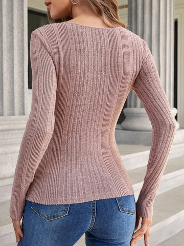 Ribbed Knit Half Button Tee Ribbed Knit Half Button Tee