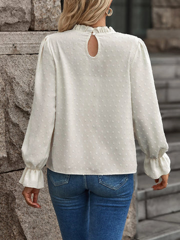 Swiss Dot Frill Trim Flounce Sleeve Blouse Swiss Dot Frill Trim Flounce Sleeve Blouse