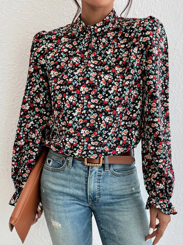 Ditsy Floral Print Flounce Sleeve Blouse Ditsy Floral Print Flounce Sleeve Blouse