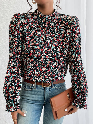 Ditsy Floral Print Flounce Sleeve Blouse Ditsy Floral Print Flounce Sleeve Blouse