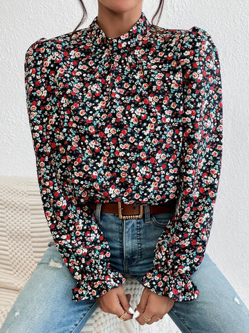 Ditsy Floral Print Flounce Sleeve Blouse Ditsy Floral Print Flounce Sleeve Blouse