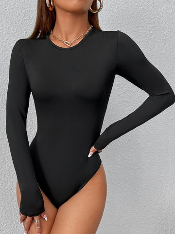 Solid Round Neck Slim Fit Tee Bodysuit Solid Round Neck Slim Fit Tee Bodysuit