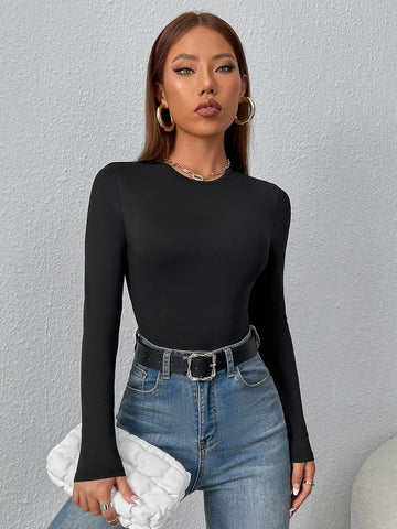 Solid Round Neck Slim Fit Tee Bodysuit Solid Round Neck Slim Fit Tee Bodysuit