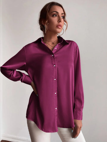 Button Up Solid Tunic Blouse Button Up Solid Tunic Blouse