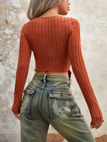 ICON Lettuce Trim Split Hem Crop Tee ICON Lettuce Trim Split Hem Crop Tee