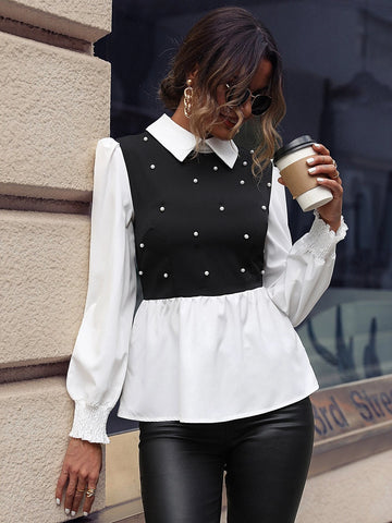 Pearls Beaded Ruffle Hem 2 In 1 Blouse Pearls Beaded Ruffle Hem 2 In 1 Blouse