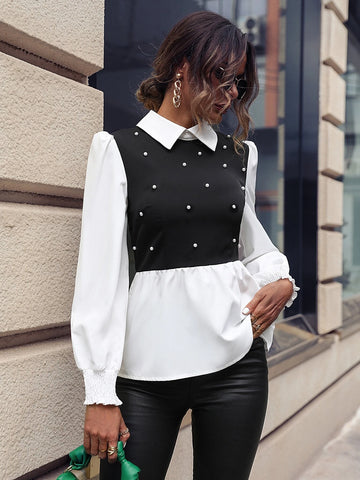 Pearls Beaded Ruffle Hem 2 In 1 Blouse Pearls Beaded Ruffle Hem 2 In 1 Blouse