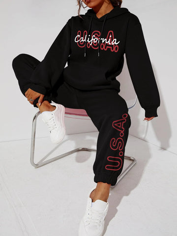 Letter Graphic Drawstring Hoodie & Sweatpants Letter Graphic Drawstring Hoodie & Sweatpants