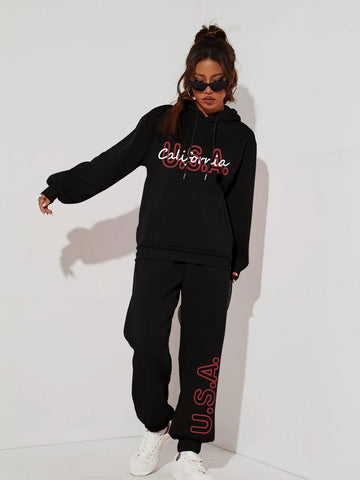 Letter Graphic Drawstring Hoodie & Sweatpants Letter Graphic Drawstring Hoodie & Sweatpants