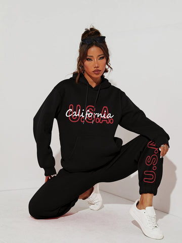 Letter Graphic Drawstring Hoodie & Sweatpants Letter Graphic Drawstring Hoodie & Sweatpants