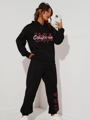 Letter Graphic Drawstring Hoodie & Sweatpants Letter Graphic Drawstring Hoodie & Sweatpants