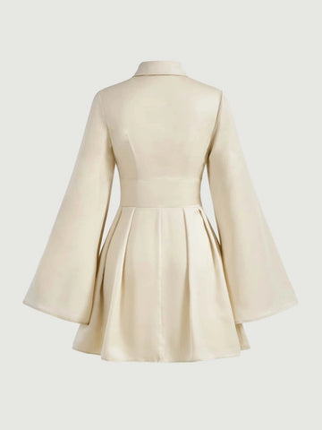 MOD Trumpet Sleeve Bow Front Ruffle Hem Shirt Dress MOD Trumpet Sleeve Bow Front Ruffle Hem Shirt Dress