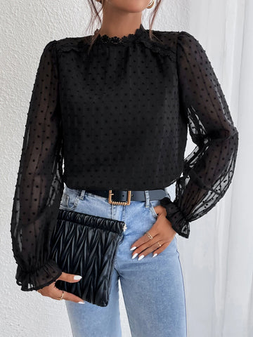 Swiss Dot Flounce Sleeve Blouse Swiss Dot Flounce Sleeve Blouse