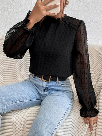 Swiss Dot Flounce Sleeve Blouse Swiss Dot Flounce Sleeve Blouse