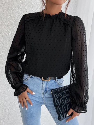Swiss Dot Flounce Sleeve Blouse Swiss Dot Flounce Sleeve Blouse