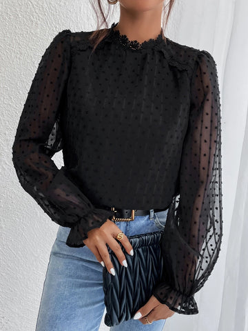 Swiss Dot Flounce Sleeve Blouse Swiss Dot Flounce Sleeve Blouse