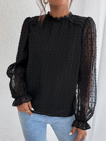 Swiss Dot Flounce Sleeve Blouse Swiss Dot Flounce Sleeve Blouse