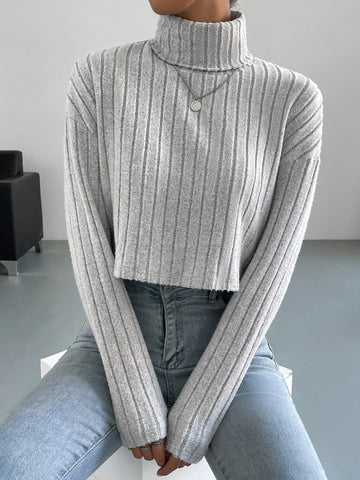 High Neck Drop Shoulder Ribbed Knit Tee High Neck Drop Shoulder Ribbed Knit Tee