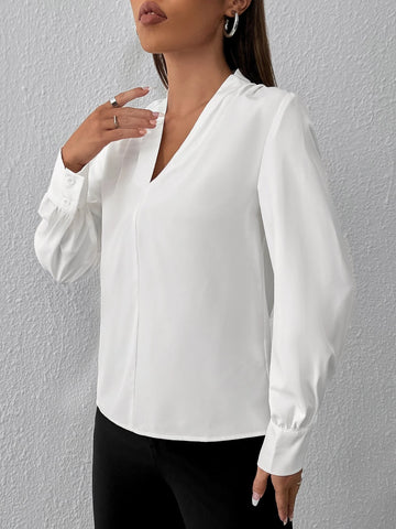 PETITE Solid V Neck Blouse PETITE Solid V Neck Blouse