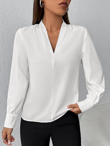 PETITE Solid V Neck Blouse PETITE Solid V Neck Blouse