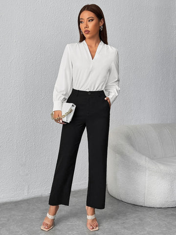 PETITE Solid V Neck Blouse PETITE Solid V Neck Blouse