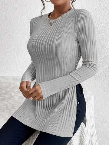 Split Hem Ribbed Knit Tee Split Hem Ribbed Knit Tee